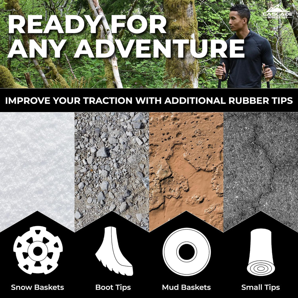 Cascade Mountain Tech Trekking Poles - Carbon Fiber Walking or Hiking Sticks with Quick Adjustable Locks