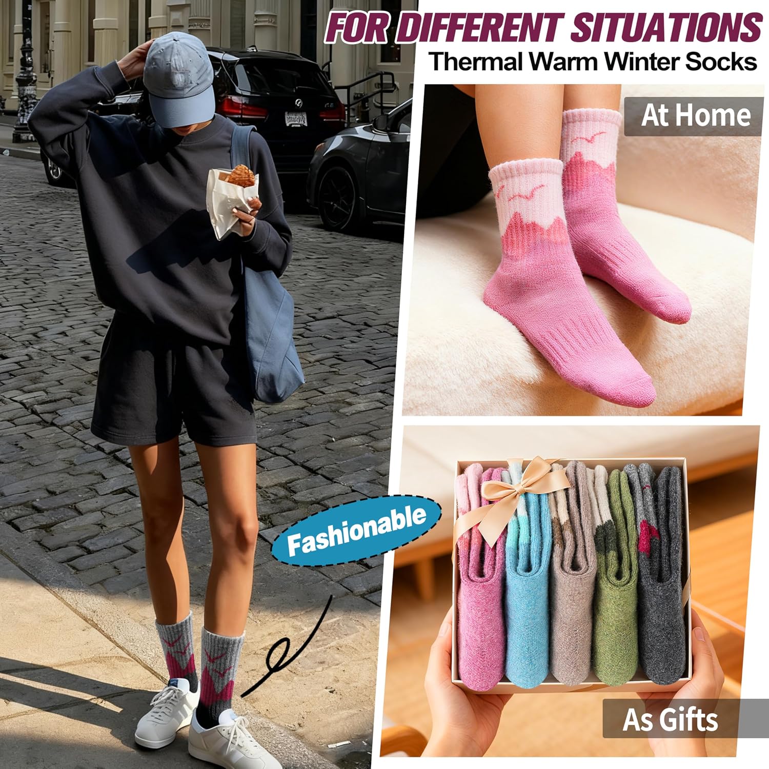 EBMORE 5 Pairs Womens Merino Wool Hiking Socks Thermal Warm Winter Boot Crew Cushion Work Gift Socks