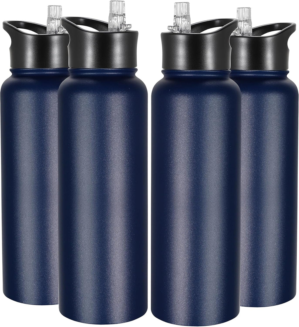 VEGOND 40 oz Insulated Water Bottle Bulk Stainless Steel Metal Water Bottles with Leak Proof Straw Lid & Spout Lid, Wide Mouth Double Walled Vacuum Travel Sports Bottle, 4 Pack