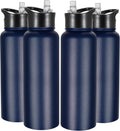 VEGOND 40 oz Insulated Water Bottle Bulk Stainless Steel Metal Water Bottles with Leak Proof Straw Lid & Spout Lid, Wide Mouth Double Walled Vacuum Travel Sports Bottle, 4 Pack