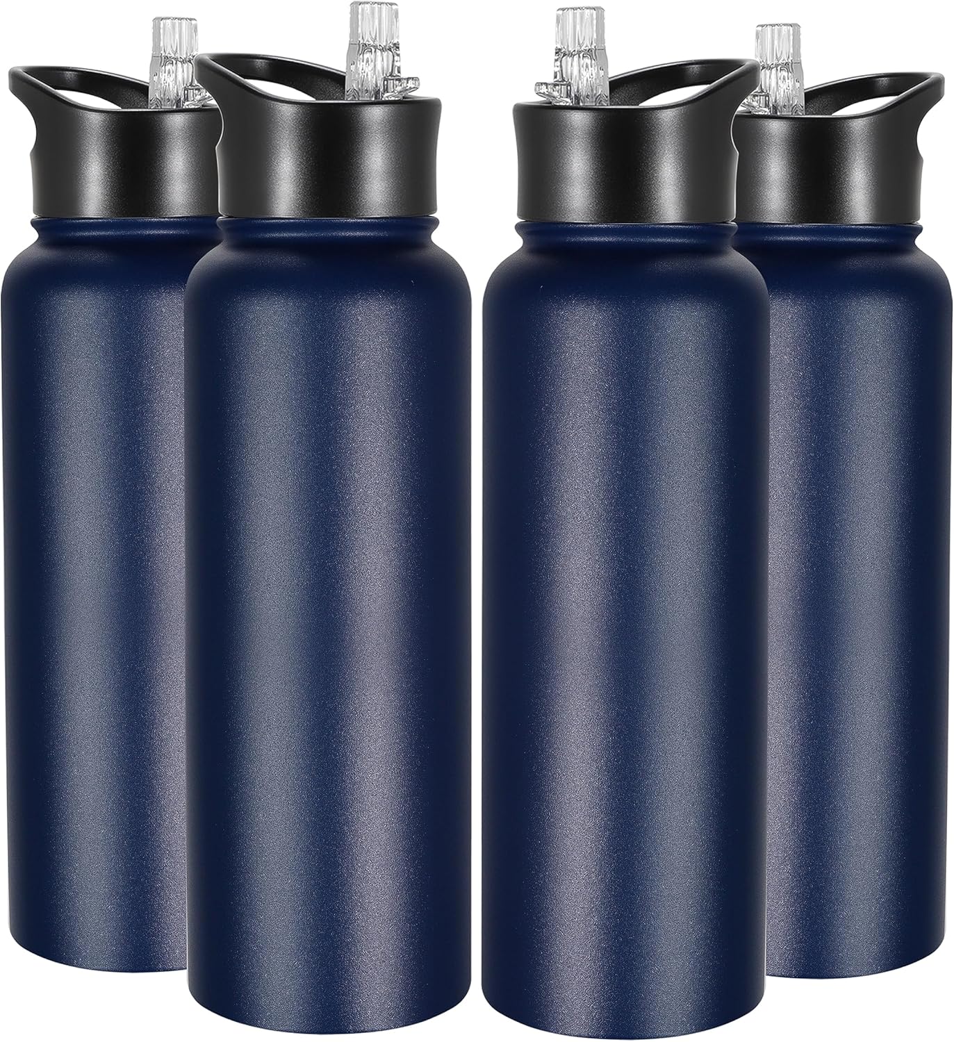 VEGOND 40 oz Insulated Water Bottle Bulk Stainless Steel Metal Water Bottles with Leak Proof Straw Lid & Spout Lid, Wide Mouth Double Walled Vacuum Travel Sports Bottle, 4 Pack