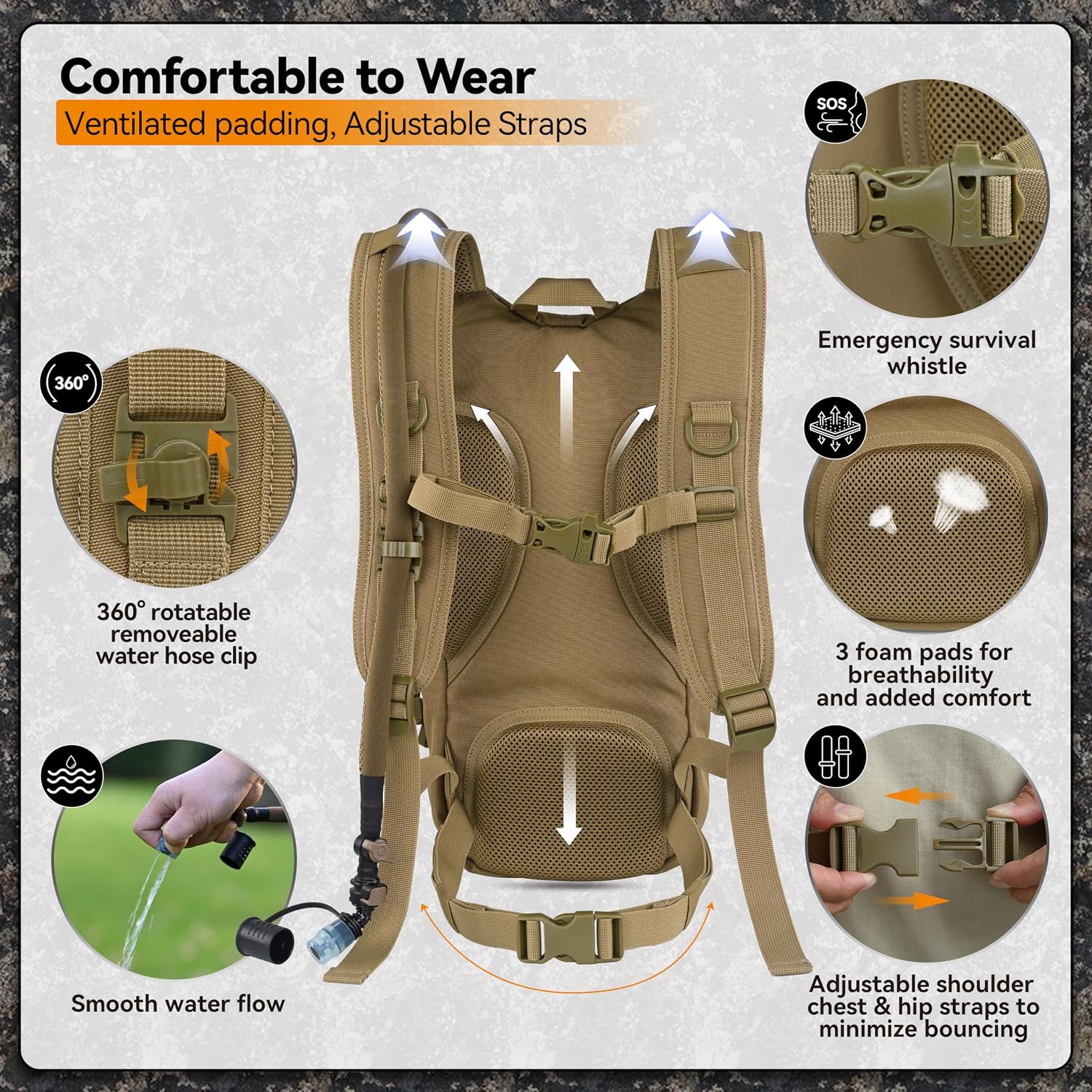 MARCHWAY Tactical Molle Hydration Pack with 2.5L TPU Water Bladder, Low-Profile Organized Military Backpack for Hiking, Cycling, Backpacking, Hunting, Running