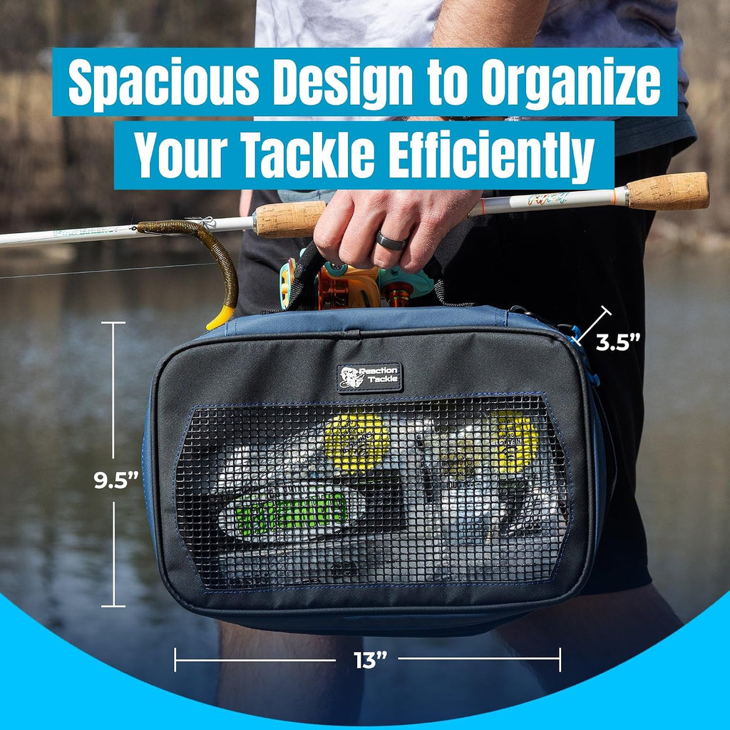 Reaction Tackle Deluxe Bait Binder, Water Resistant Soft Bait Storage System for Soft Plastics and Rigs with Zippered Sleeves, Mesh Bag