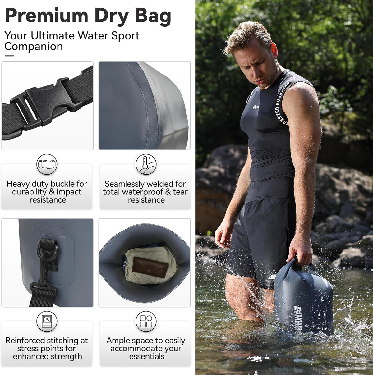 MARCHWAY Floating Waterproof Dry Bag Backpack 5L/10L/20L/30L/40L, Roll Top Sack Keeps Gear Dry for Kayaking, Rafting, Boating, Swimming, Camping, Hiking, Beach, Fishing