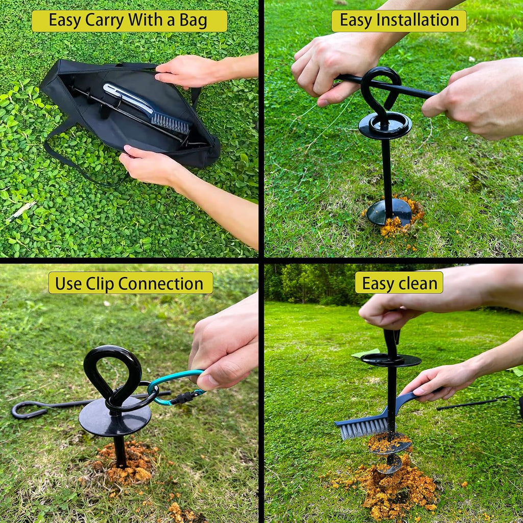 Heavy Duty Dog Tie Out Stakes for Yard, RV Dog Leash, Outdoor, Beach Anchor, For Large Dogs Camping Essentials, Loop,black
