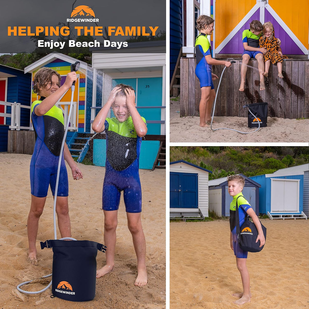 Ridgewinder Portable Shower for Camping with Dry Bag - Camp Shower with Rechargeable Battery and Included 10L Dry Bag for Water Storage. Complete Camping Shower in a Bag (+Sprayer Attachment).