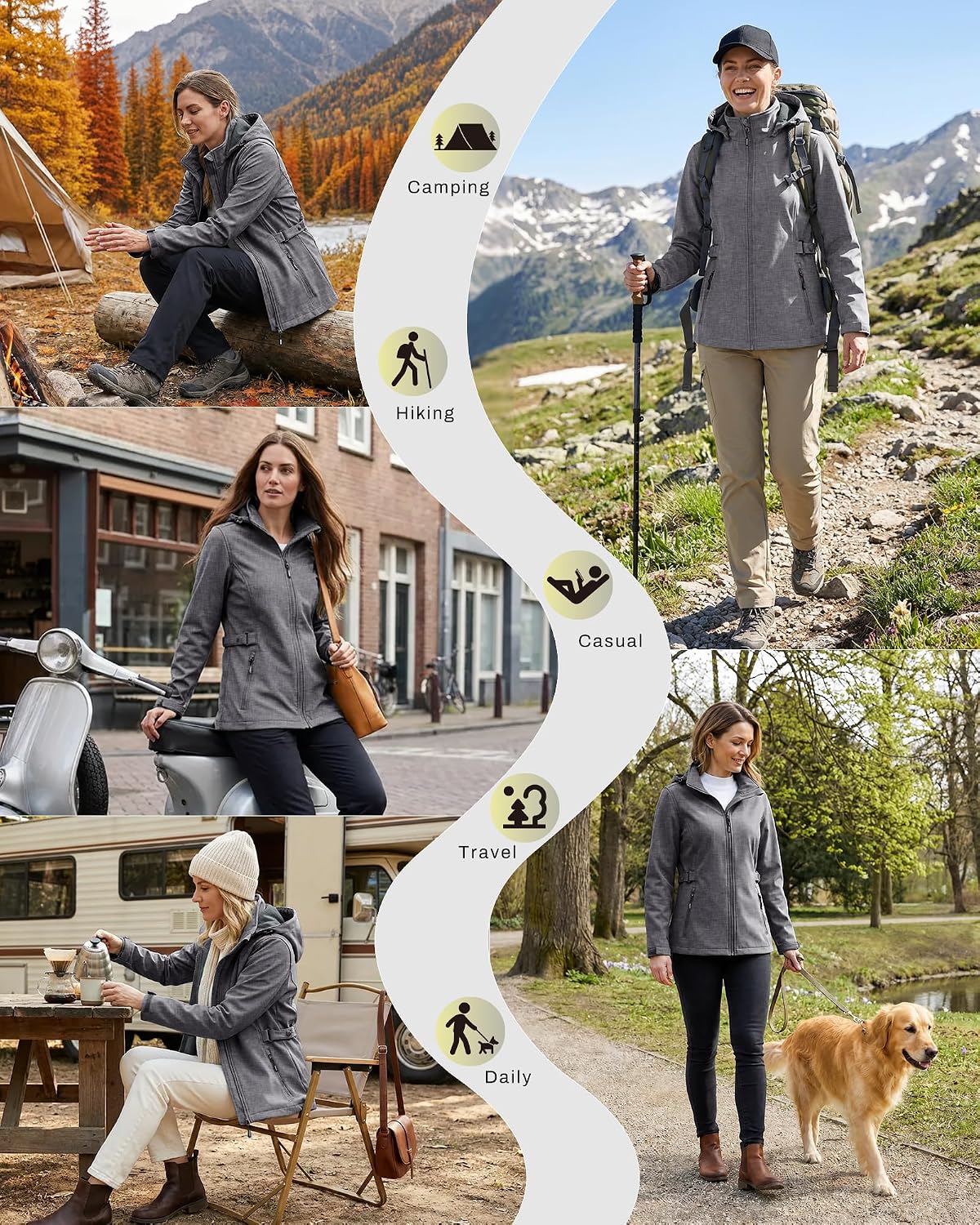 Outdoor Ventures Women's Fleece Lined Rain Jacket Waterproof Softshell Coat