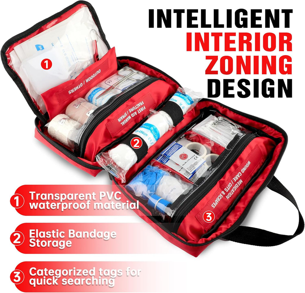 Kitgo First Aid Kit with Hospital Grade Medical Supplies, 220pcs Emergency Medical Trauma Kit, Gift for Dad Husband Great for Home, Outdoors, Office, Car, Travel, Camping, Hiking, Boating