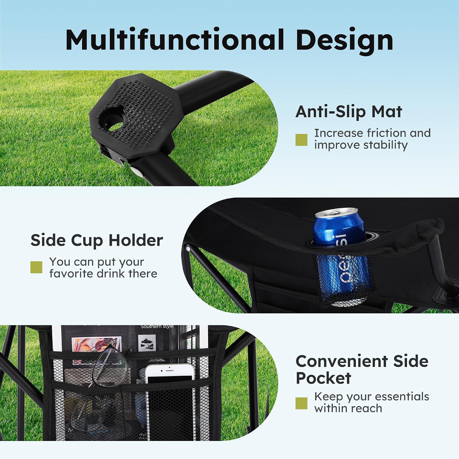 ALPHA CAMP 2-Pack Folding Camping Chair with Cooler Bag & Lumbar Support