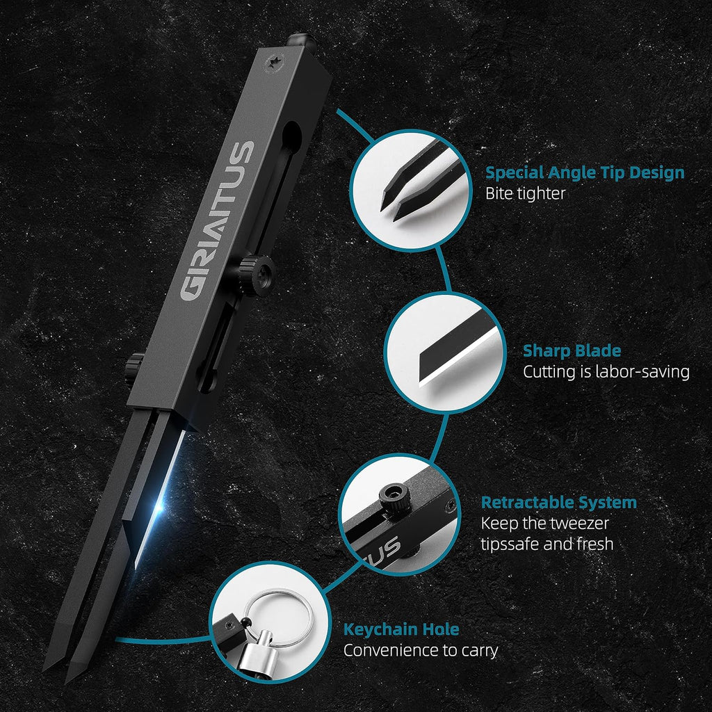 2-in-1 EDC Pocket Knife Keychain Tweezers Multitool, Box Cutter Tool, Black