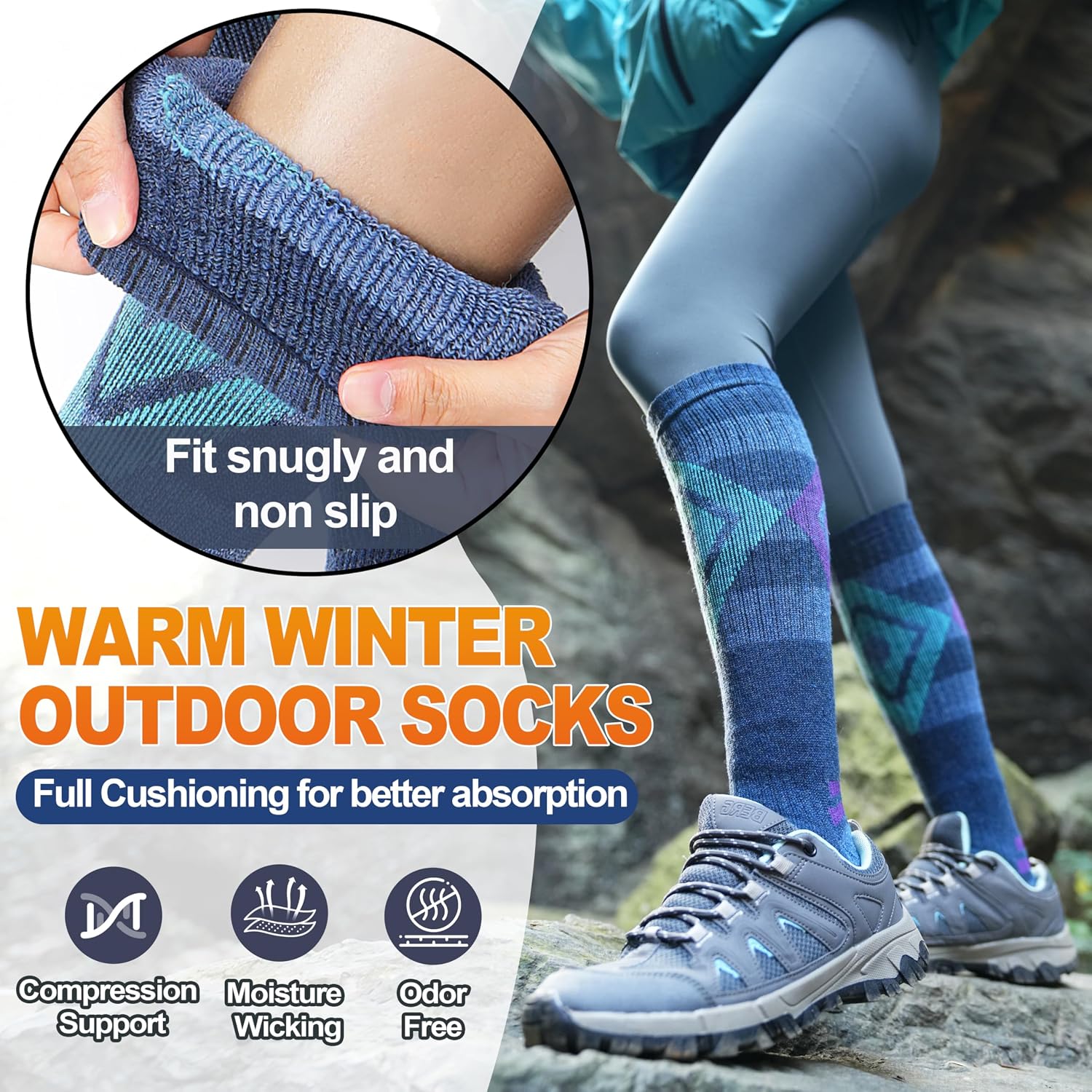Welwoos 3 Pairs Merino Wool Ski Socks for Womens Mens Thermal Winter Warm Thick Knee High Socks for Skiing Snowboarding