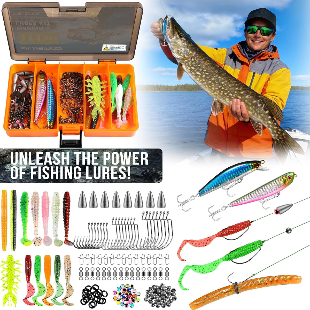 PLUSINNO Fishing Backpack with Fishing Net, Tackle Bag for Fishing Gear