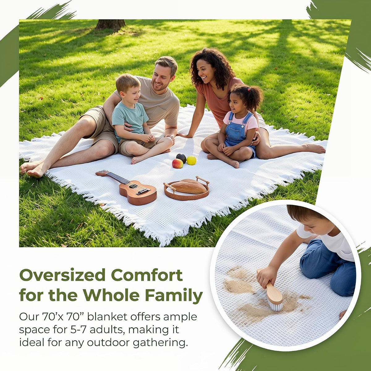70"x 70" Picnic Blanket Extra Large,Layer Outdoor Blanket for 5 to 7 Adults,Camping Grass Lawn Park Accessories Cute Couple Gifts Ideas Wedding Registry for Park, Beach (White)