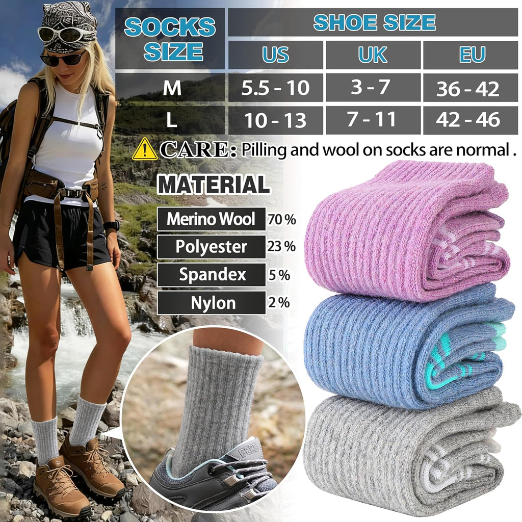 EBMORE 5 Pairs Womens Merino Wool Hiking Socks Thermal Warm Winter Boot Crew Cushion Work Gift Socks