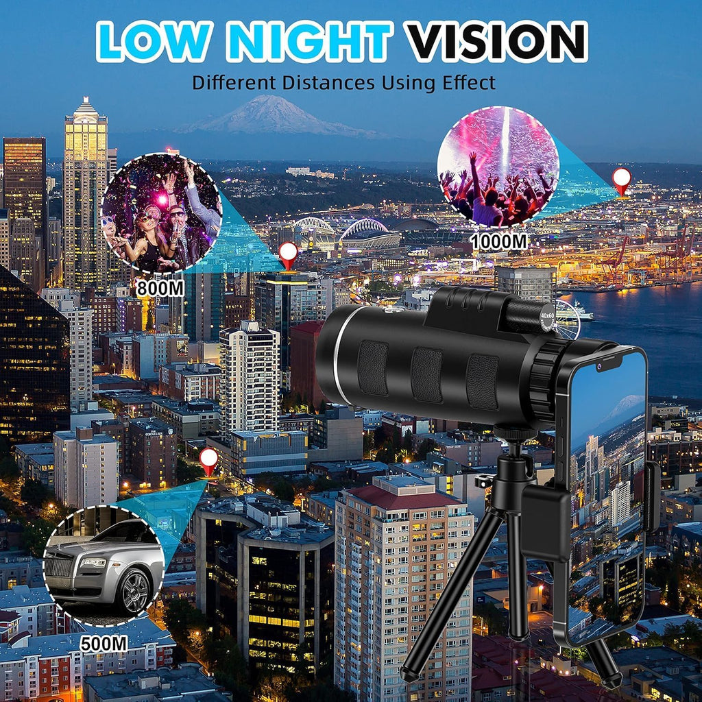 40x60 Monocular Telescope with Smartphone Adapter and Telescope Case High Powered Monocular, Compact Monocular for Wildlife, Hunting, Camping, Travel &Outdoor Adventures
