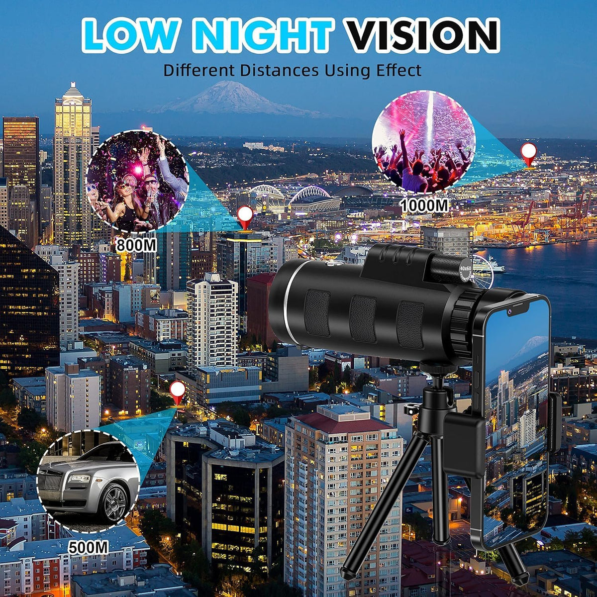 40x60 Monocular Telescope with Smartphone Adapter and Telescope Case High Powered Monocular, Compact Monocular for Wildlife, Hunting, Camping, Travel &Outdoor Adventures