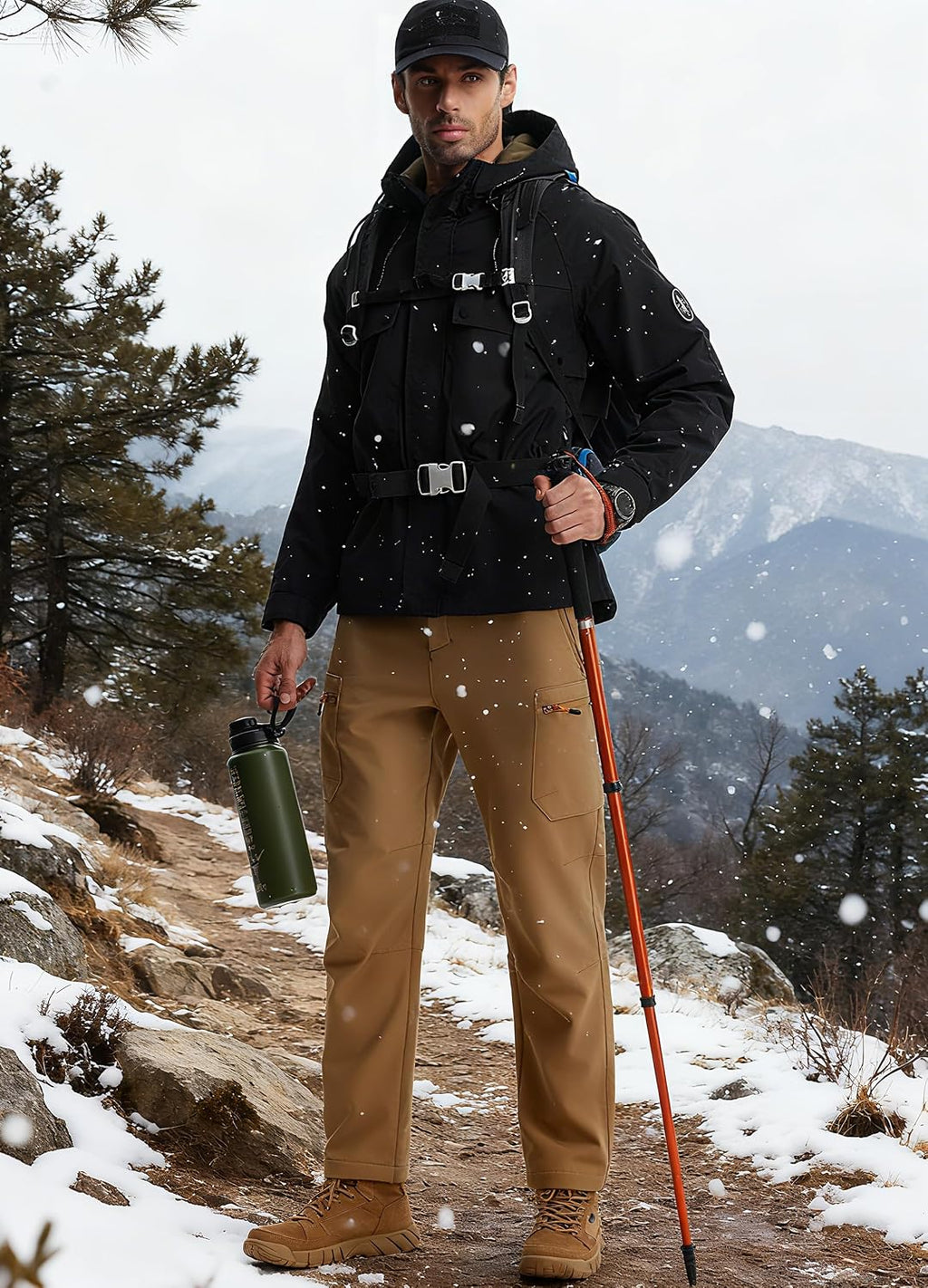 Libin Men's Fleece Lined Hiking Pants Snow Ski Water Resistant