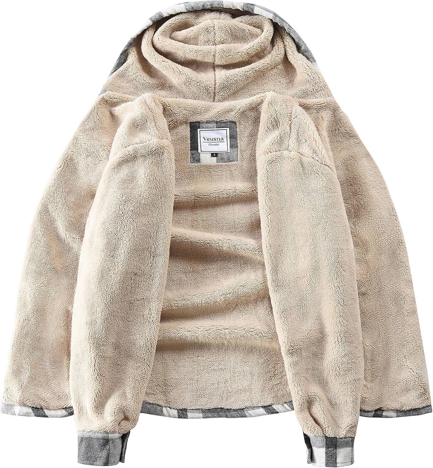 Men's Zip Up Flannel Shirt Jacket Fleece Lined with Hood