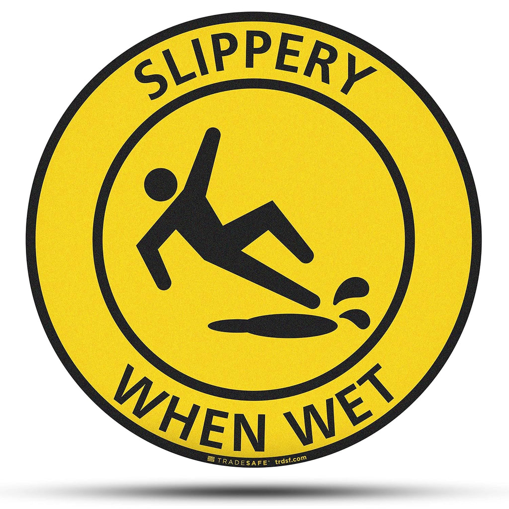 TRADESAFE Slippery When Wet Anti-Slip Floor Sticker - Slippery Floor Caution Sign, Peel and Stick Adhesive Vinyl Sign, ANSI-Compliant, 17” Diameter Round Sticker