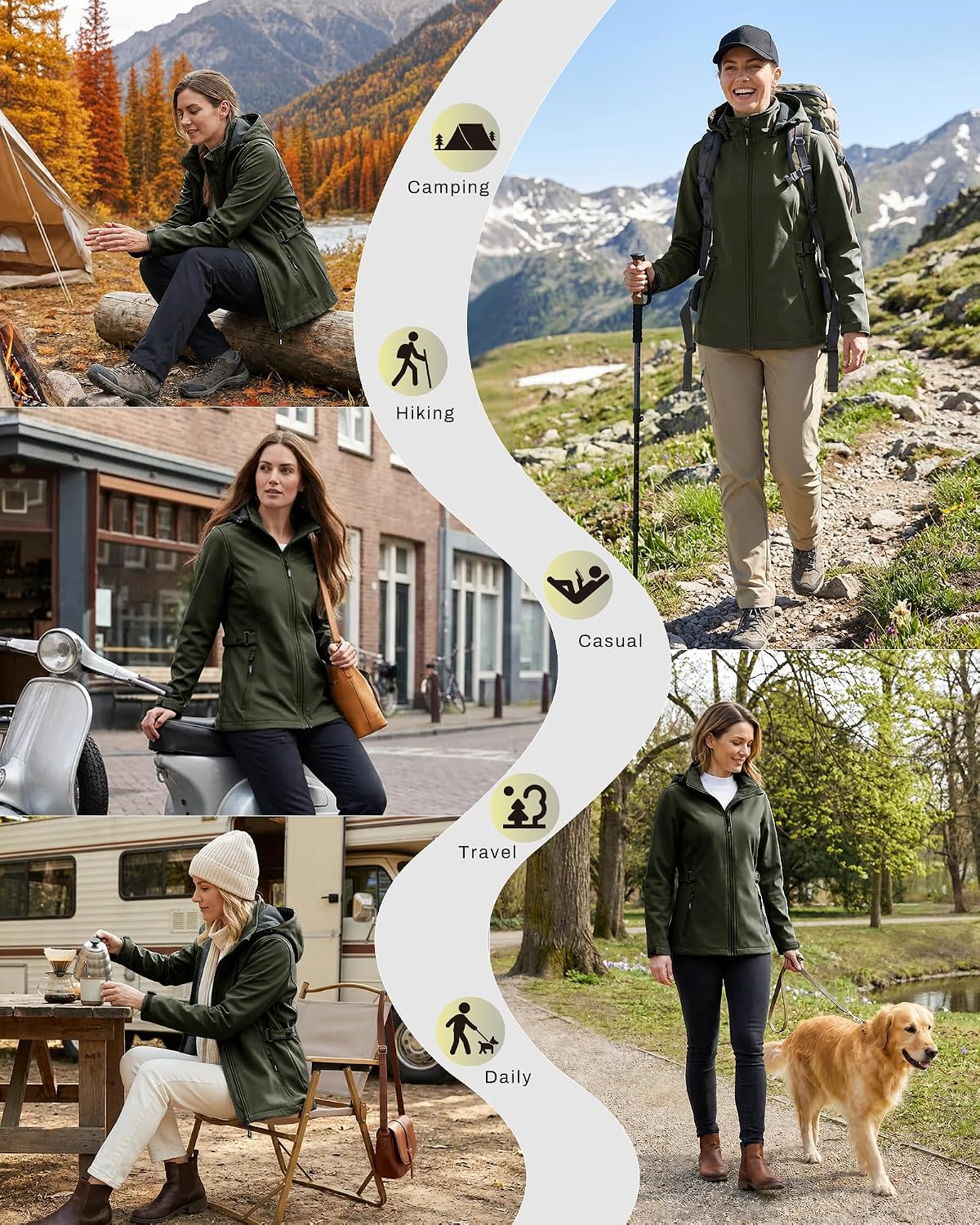 Outdoor Ventures Women's Fleece Lined Rain Jacket Waterproof Softshell Coat