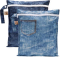 Bumkins Roamio - Waterproof Wet Bag - For Baby, Travel, Swim Suit, Cloth Diapers, Pump Parts, Pool, Gym, Toiletry, Strap to Stroller - Reusable & Easy to Clean - 2pk - Faux Pocket Patch Denim