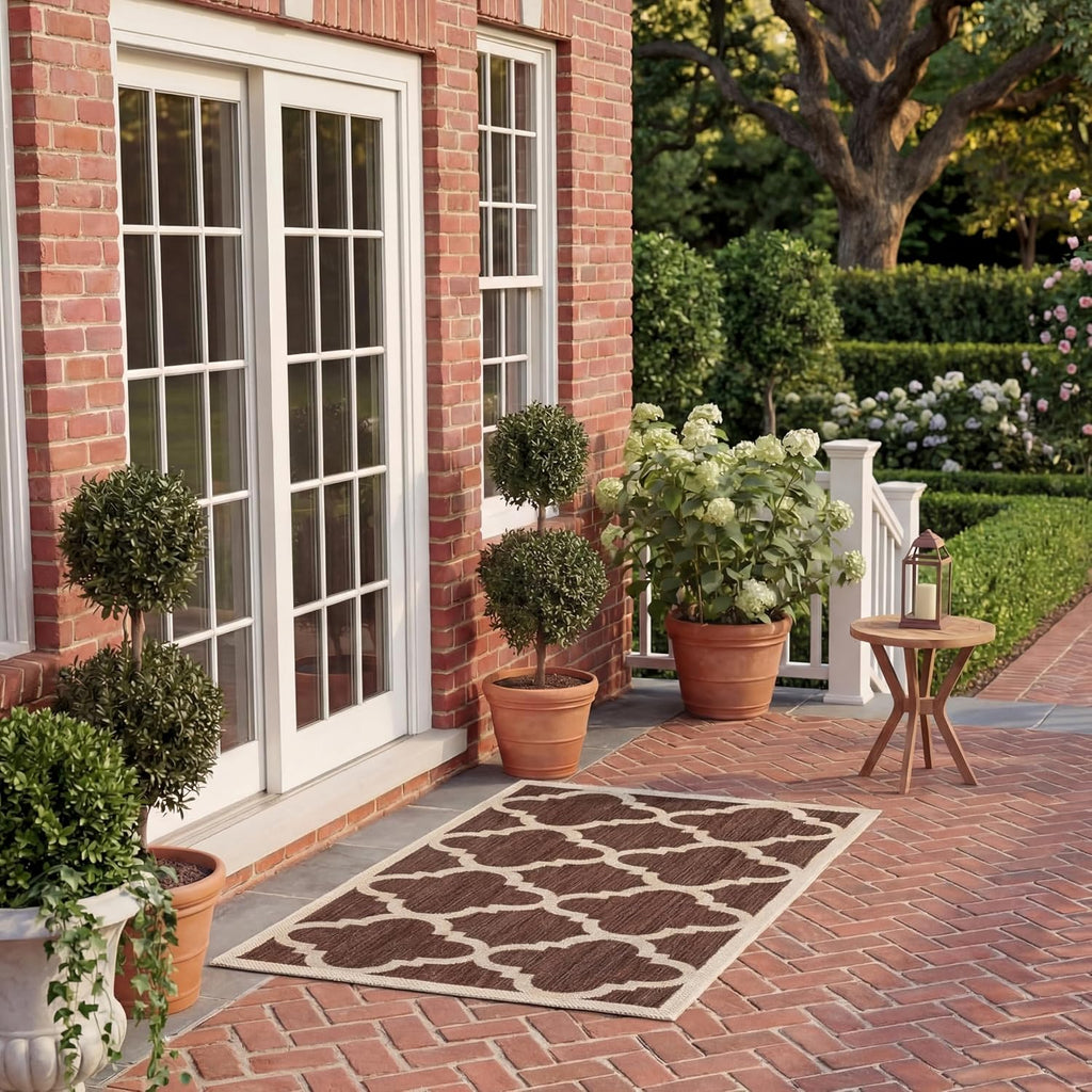 SAFAVIEH Washable Rug Outdoor Courtyard Collection - 2' x 3'7", Dark Brown, Non-Shedding & Easy Cleaning, Ideal for Patio, Front Door, Entryway, Doormat (CY6243-204)