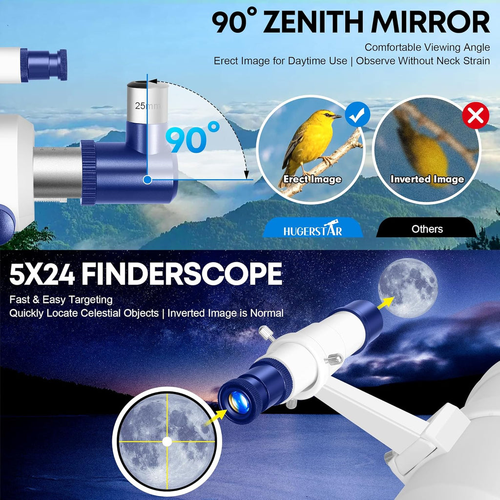 Telescope for Adults High Powered, 90mm Aperture 550mm Portable Refractor Telescope for Kids & Astronomy Beginners, Professional Telescopes with Tripod, Phone Adapter, Moon Filter, Carry Bag