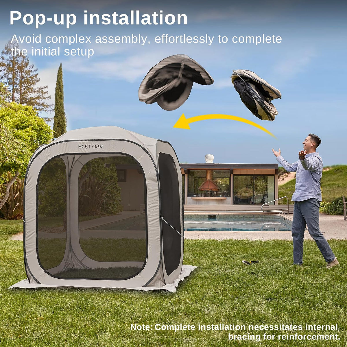 East Oak Pop up Screen Tent with Mosquito Netting, Portable Screen House Canopy Shelter, 6 x 6 FT Instant Screen Gazebo & UPF 50+ UV Protection for Patio, Backyard, Deck & Outdoor Activities, Beige