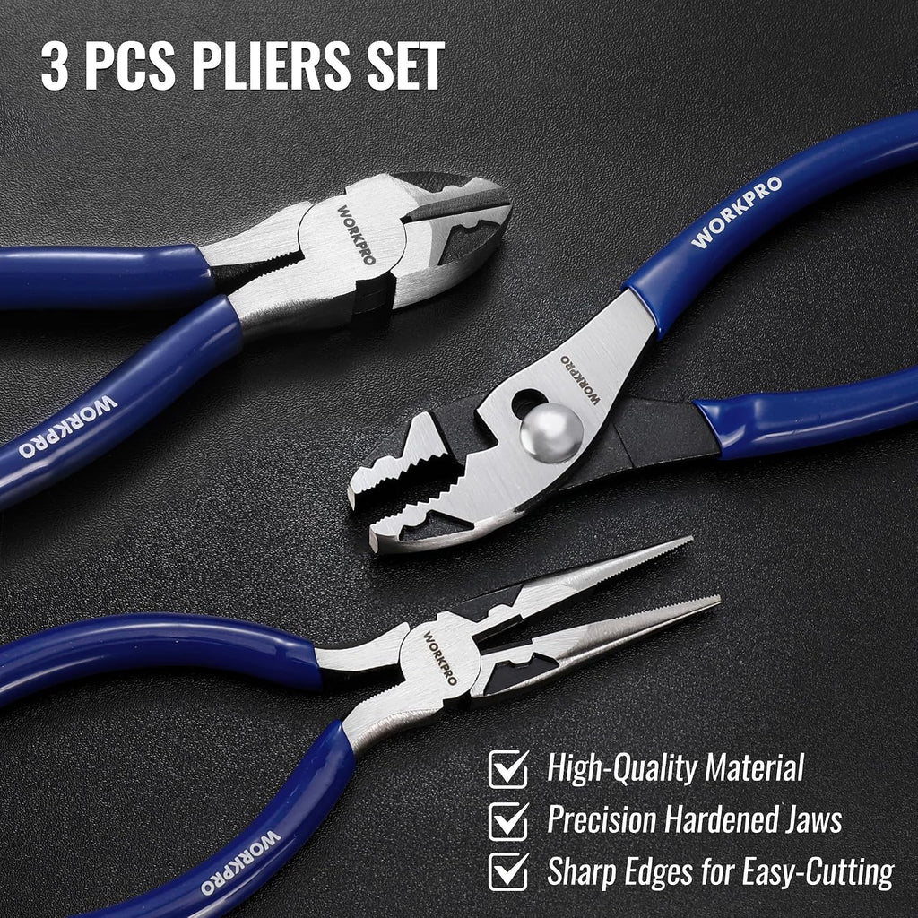 WORKPRO Pliers Set, 3-Piece Professional Pliers Tool Kit