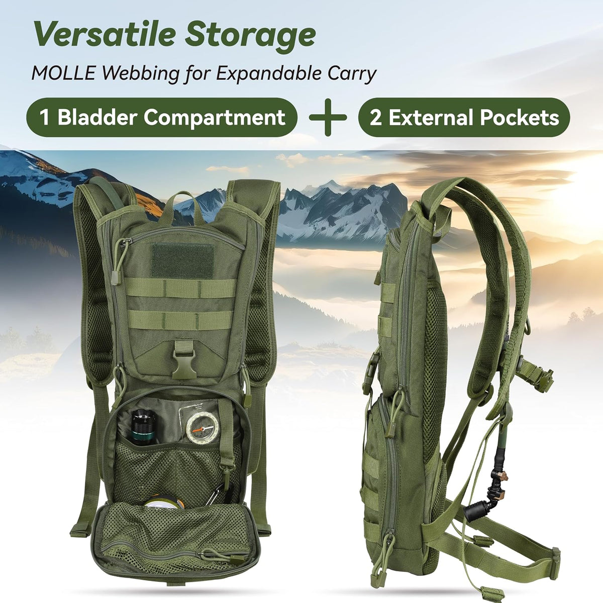 MARCHWAY Tactical Molle Hydration Pack Backpack with 3L TPU Water Bladder, Military Daypack for Cycling, Hiking, Running, Climbing, Hunting, Biking