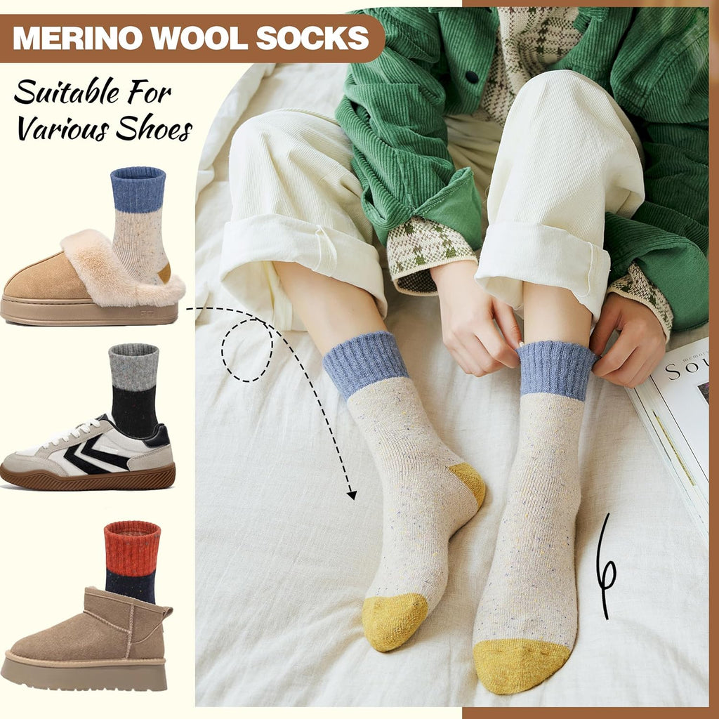 EBMORE 5 Pairs Women Merino Wool Boot Socks Warm Thermal Winter Thick Hiking Cozy Cabin Crew Comfy Socks for Ladies