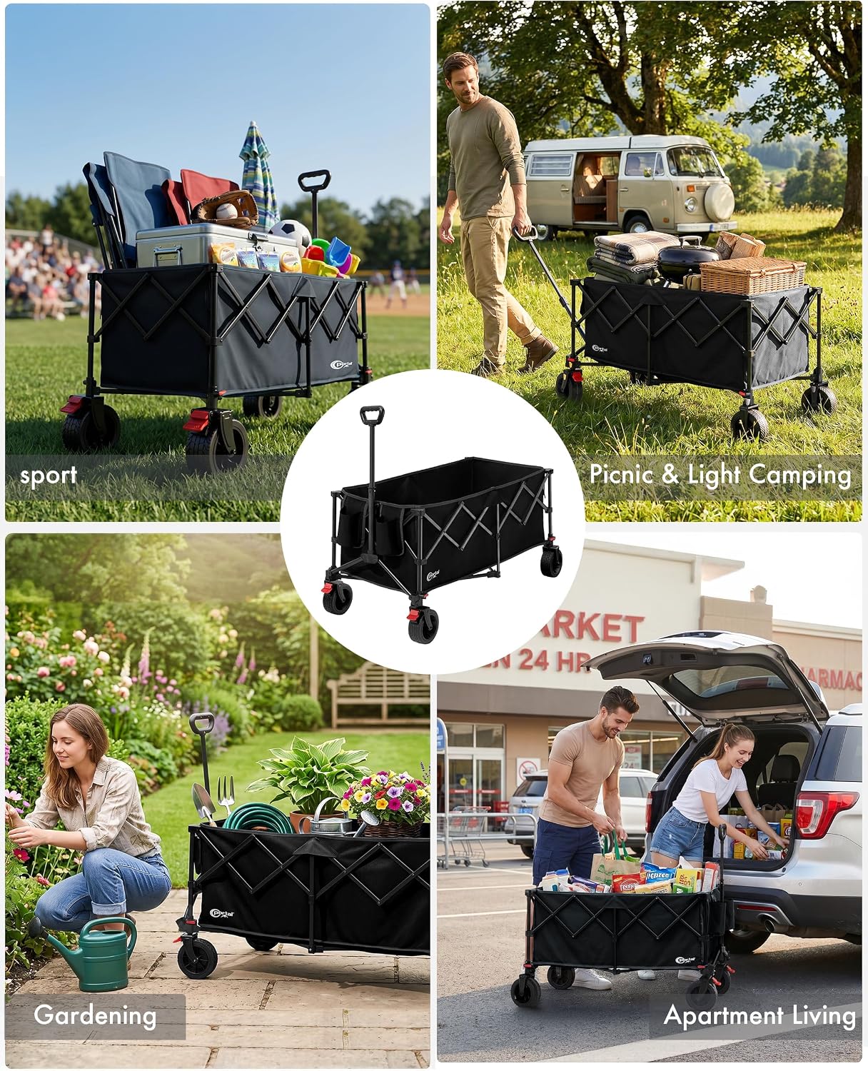Portal Ultra Compact Folding Wagon Cart with Brakes, 300L Large Cart