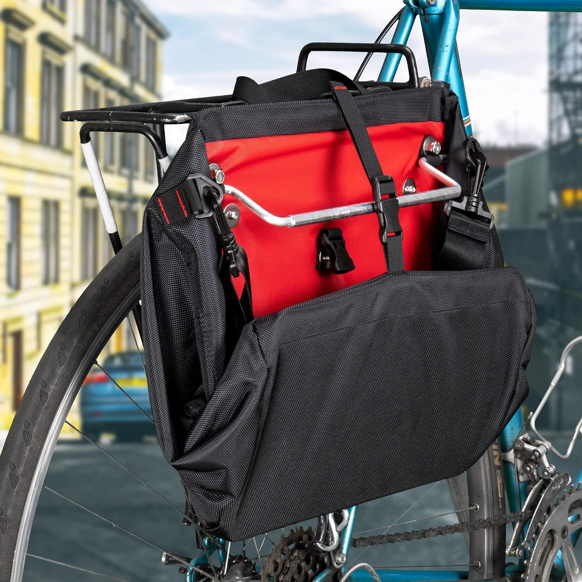 Metro Basket Pannier - Tear Resistant - Industrial Grade Ballistic Nylon - Pannier for Bicycle, Single Side with Shoulder Strap, Adjustable Top Hooks