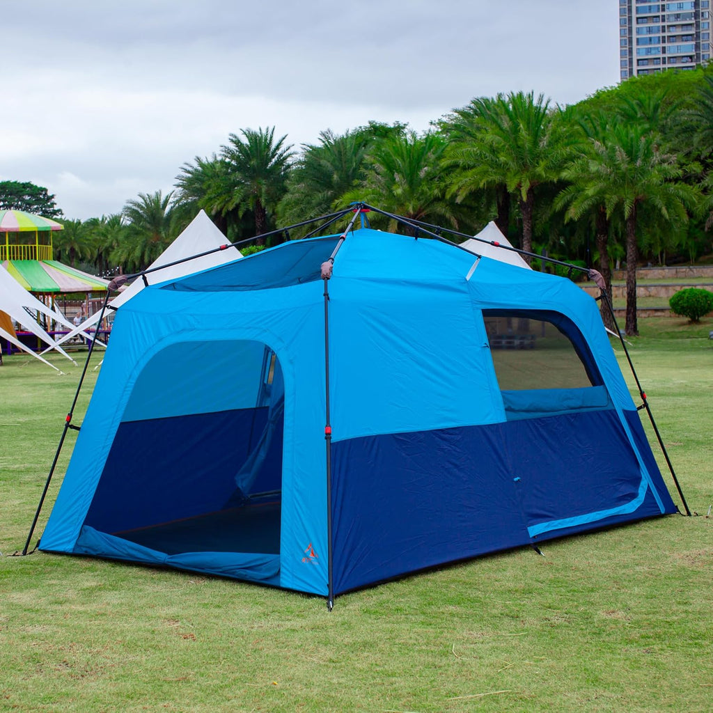 KTT Extra Large Tent 8-10-12-14 Person(A),Family Cabin Tents,2 Rooms,3 Doors and 3 Windows with Mesh,Straight Wall,Waterproof,Double Layer,Big Tent for Outdoor,Picnic,Camping,Family Gathering