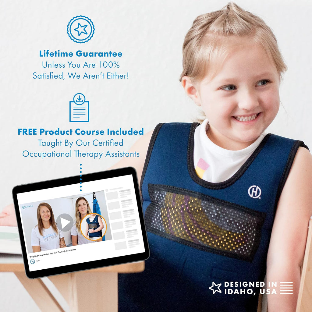 Harkla Weighted Vest for Kids - Neoprene Compression Vest - Ages 5 to 9 - Adjustable Kids Weighted Vest with 2lb Weight - Breathable and Washable Compression Vest - Medium