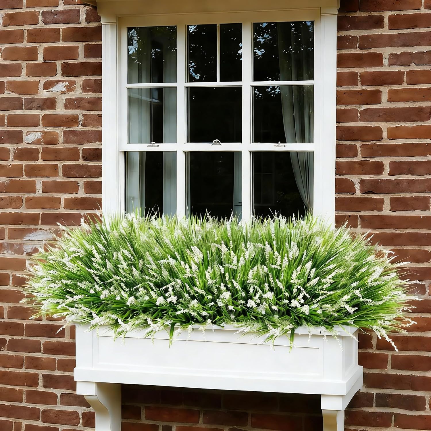 Ivydale 20PCS Artificial Plants Fake Flowers Monkey Grass for Outdoors,UV Resistant Realistic White Faux Greenery Shrubs Outside Decor for Home Garland Porch Patio Balcony Planter Yard Office Pathway