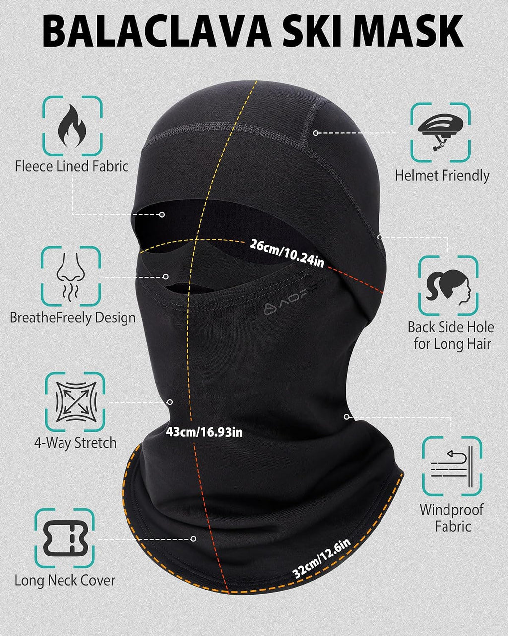 AOPREL Balaclava Ski Mask for Men & Women, Modal Wool Blend Soft Face Mask