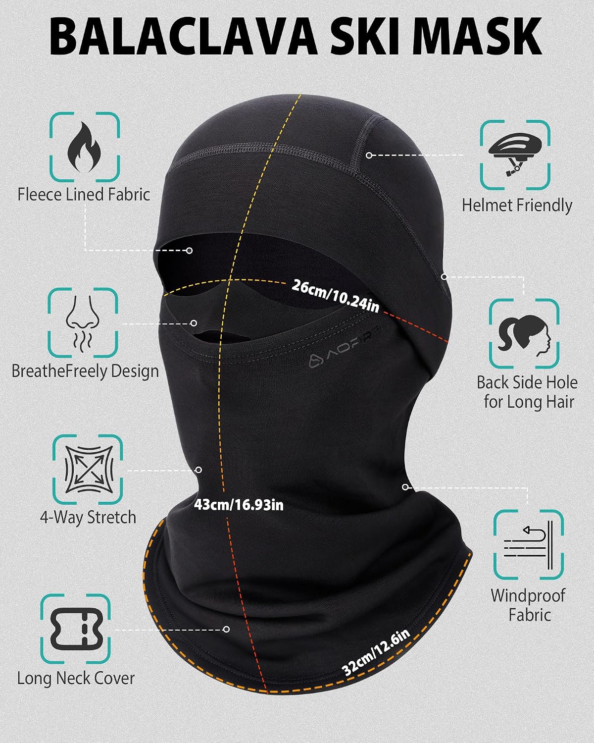 AOPREL Balaclava Ski Mask for Men & Women, Modal Wool Blend Soft Face Mask