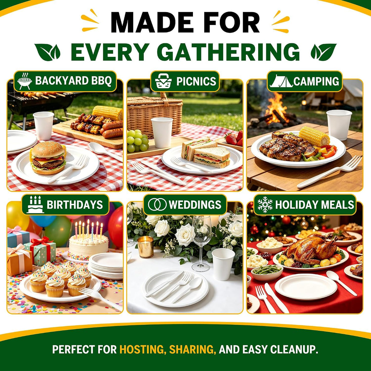 250PCS Disposable Paper Plates Set and Utensils, 9 and 7inch Plates