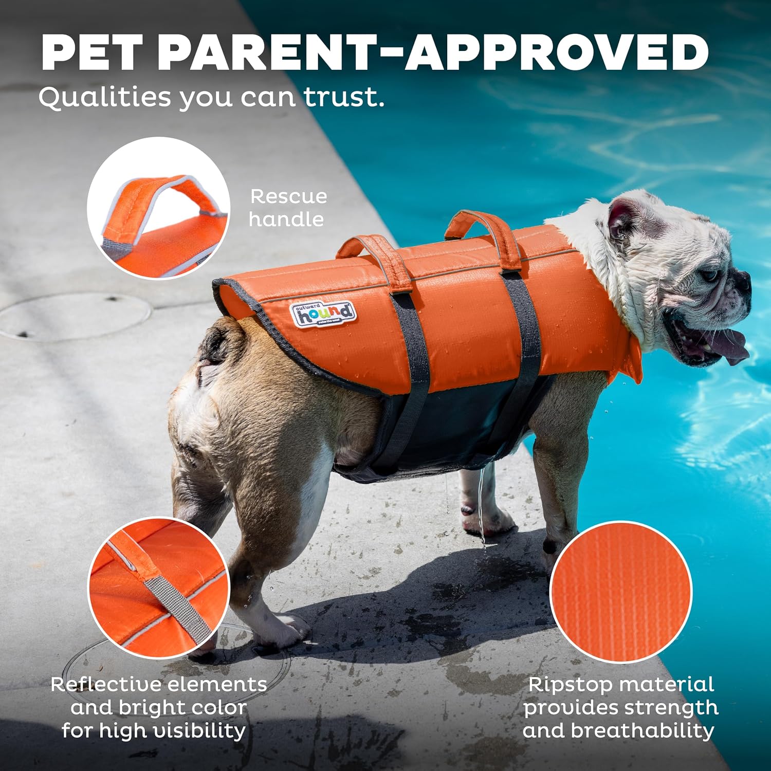 Outward Hound Granby Splash Dog Life Jacket, Life Vest, Orange, Small