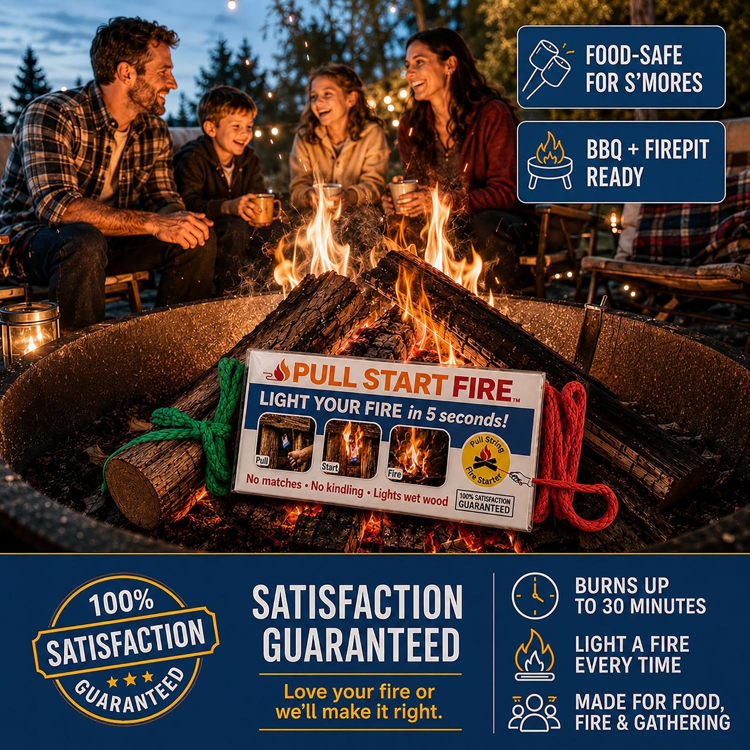 Pull Start Fire Starter, Pull String, No Matches, Lights Wet Wood, 12 Count