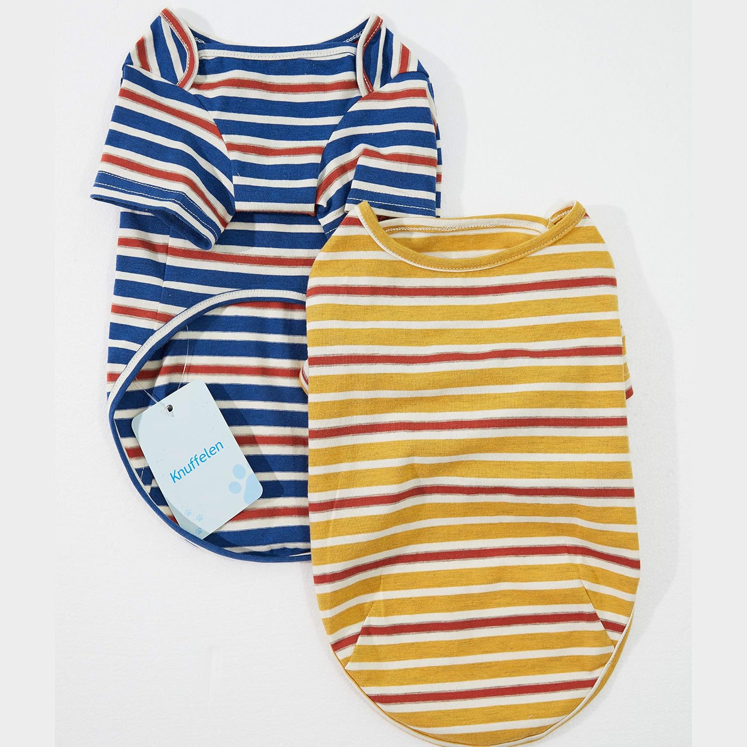 Dog Shirts Cotton Striped T-Shirt, Summer Pet Clothes for Small Dogs, 2-Pack Soft Puppy Apparel Cat Tee, Breathable Stretchy, Blue Yellow M