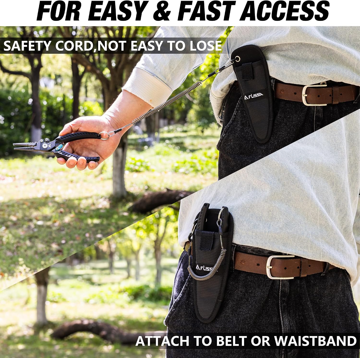 FLISSA Fishing Pliers, Safety Lock Design Fish Pliers Saltwater, Aluminum Hook Remover, Titanium 6Al-4V Jaw and Tungsten Carbide Line Cutters, Sheath & Lanyard, Fishing Gear Gifts for Men