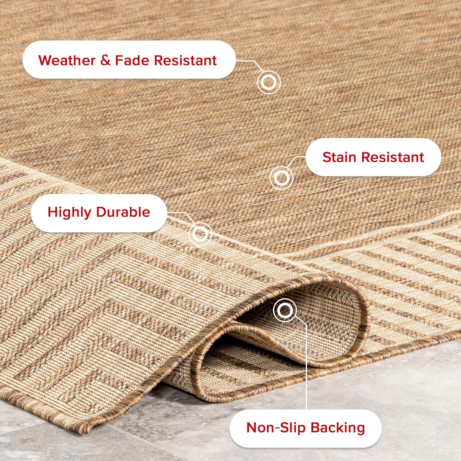 nuLOOM Asha Light Brown Bordered Indoor/Outdoor Area Rug, 8' x 10'