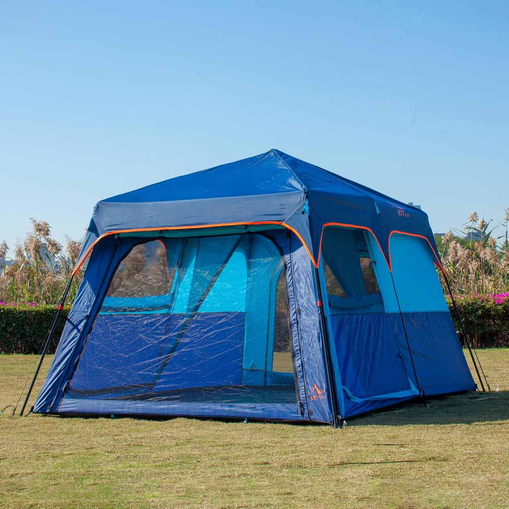 KTT Extra Large Tent 8-10-12-14 Person(A),Family Cabin Tents,2 Rooms,3 Doors and 3 Windows with Mesh,Straight Wall,Waterproof,Double Layer,Big Tent for Outdoor,Picnic,Camping,Family Gathering