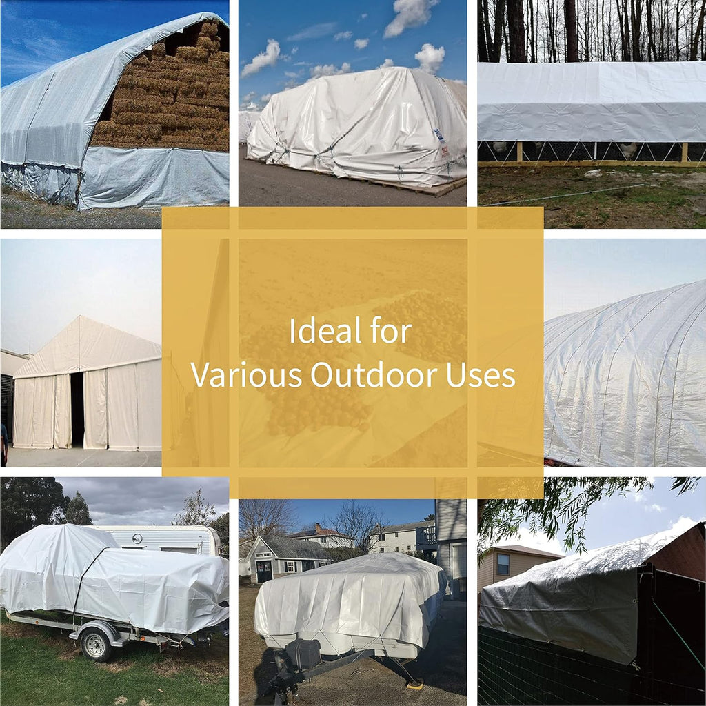 GUARD SHIELD Heavy Duty Tarp 10x20 Feet White Multi Purpose Thick Waterproof Poly Tarp Cover 10mil