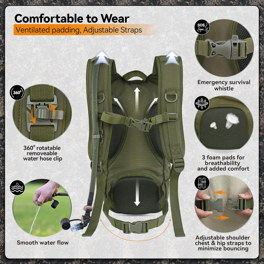 MARCHWAY Tactical Molle Hydration Pack with 2.5L TPU Water Bladder, Low-Profile Organized Military Backpack for Hiking, Cycling, Backpacking, Hunting, Running