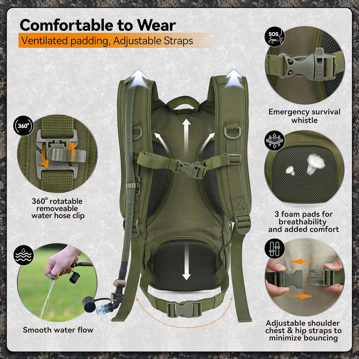 MARCHWAY Tactical Molle Hydration Pack with 2.5L TPU Water Bladder, Low-Profile Organized Military Backpack for Hiking, Cycling, Backpacking, Hunting, Running