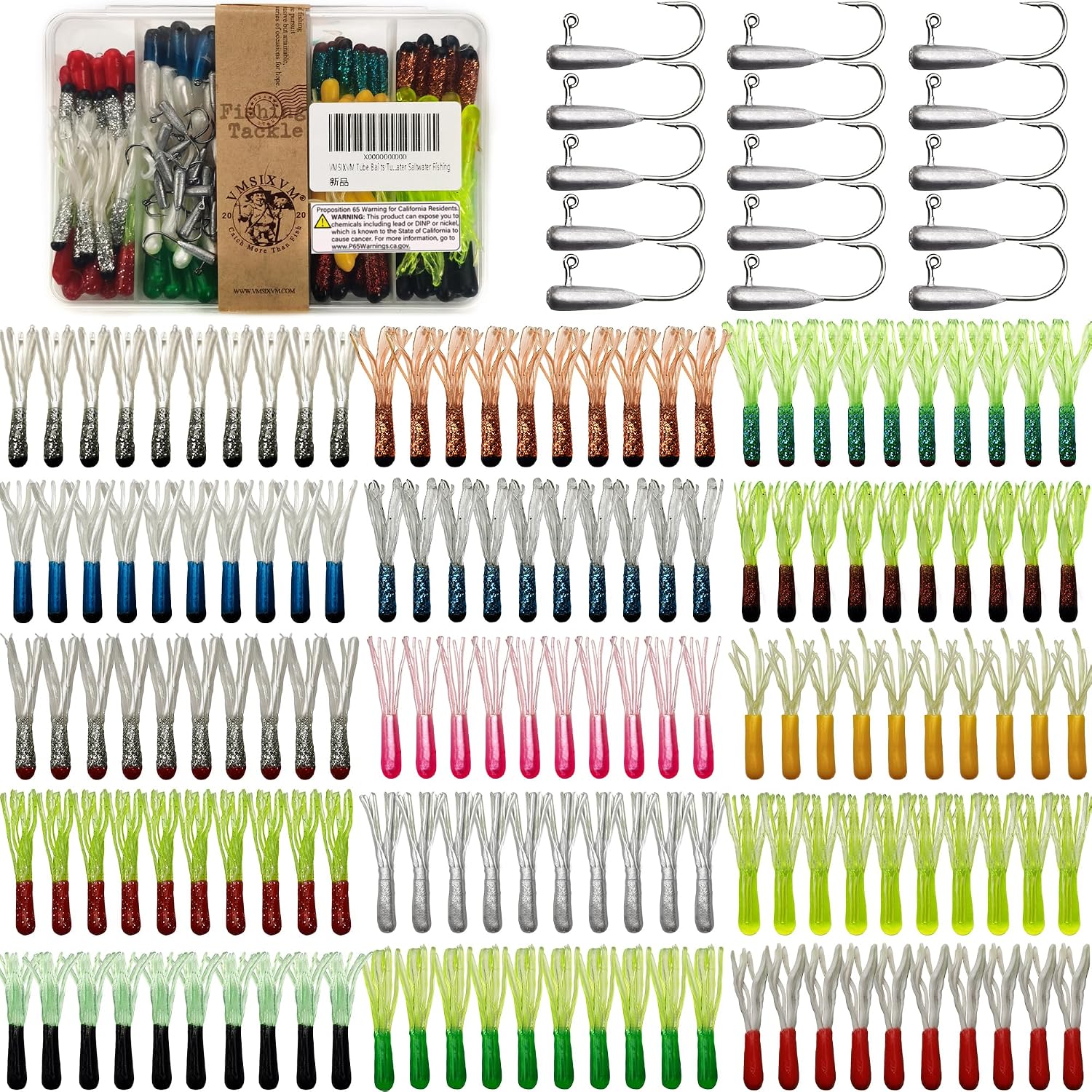 Crappie Tube Lures Jig Heads Soft Plastic Baits Worms Kit