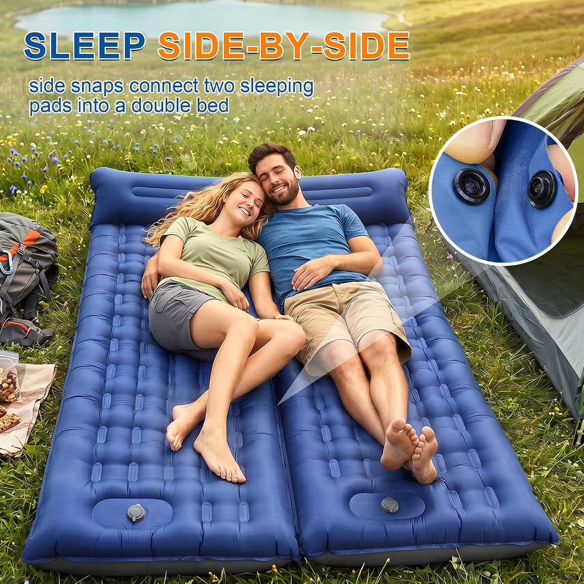 Camping Sleeping Pad 5.5" Thick with Pillow & Built-in Foot Pump